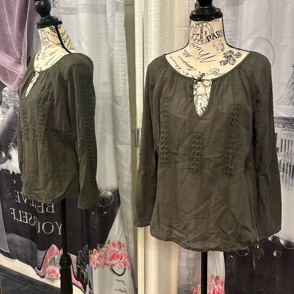 Lucky Brand Olive Green Boho Blouse